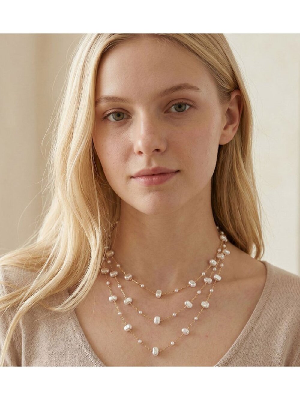 Tigerstars Triple Layer Pearly Station Necklace